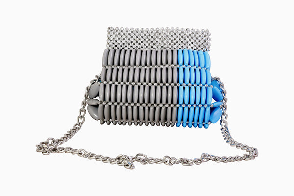Turquoise Gray Beaded Clutch Bag