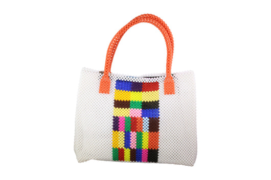 Multicolored with White Border Beaded Bag