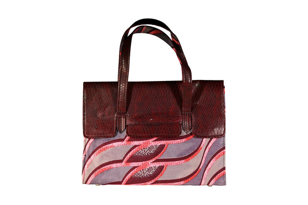 Purple Wave Ankara Leather Flap Bag