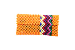 Orange Zig Zag Beaded Wallet