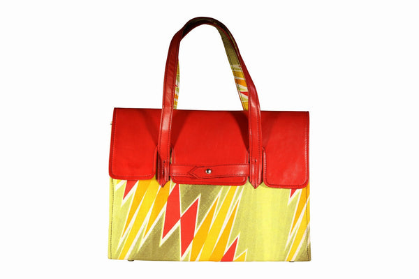 Orange Flare Ankara Leather Flap Bag