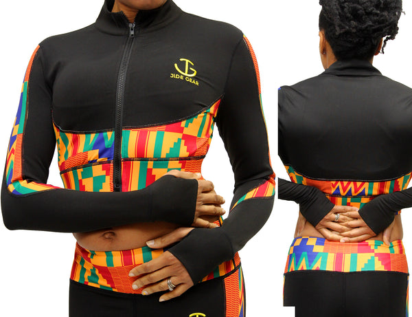 Jide-Gear-Black-Kente-Stripe-Sports-Yoga-Crop-Jacket-Front-Back