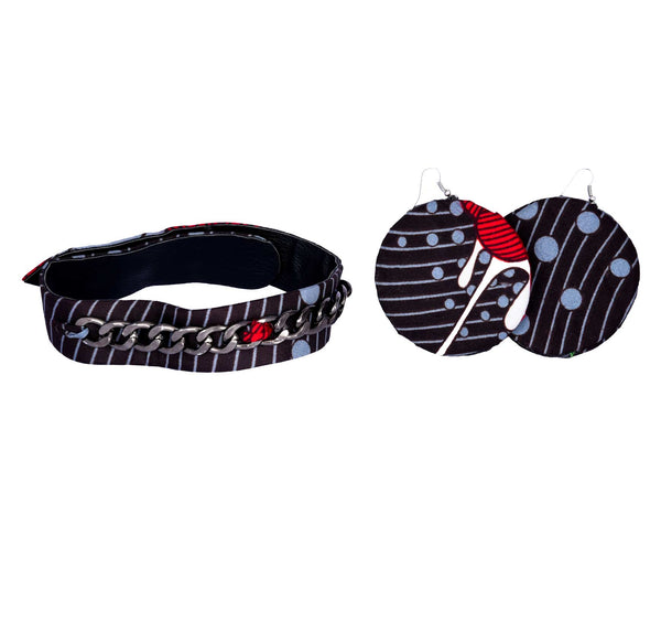 Jide Gear Black Ankara Choker Moon Earrings