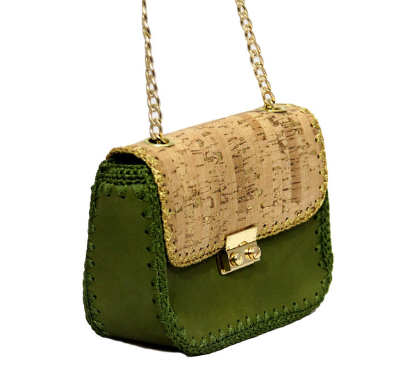 Jide Gear Green Leather Cork Crochet Bag Side