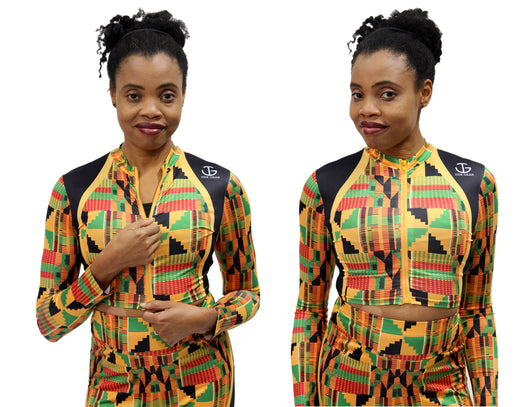 High Neck Kente Zip Up Crop Top – JIDE Gear