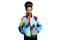 Jide Gear Multifloral Ankara Female Bomber Jacket Front