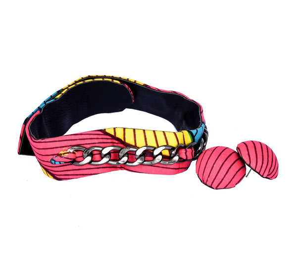 Jide Gear Pinkstroke Ankara Choker Pink Button Earrings