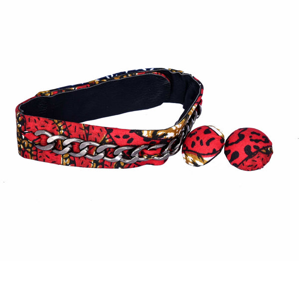 Jide Gear Redsplash Ankara Choker Button Earring