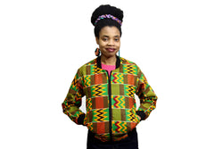 Jide Gear Sawtooth Kente Female Bomber Jacket Front