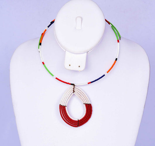Jide Gear White Red Multicolor Beaded Necklace